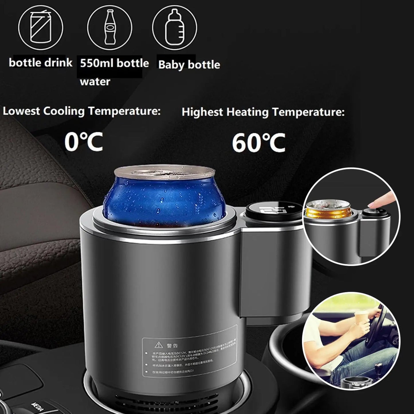 Smart Temperature Control Car Stainless Steel Cup Outdoor Travelling Portable Mini Auto Refrigerator 12V Fast Cooling Heating Cup for Coffee Beer Milk and Travel Mug