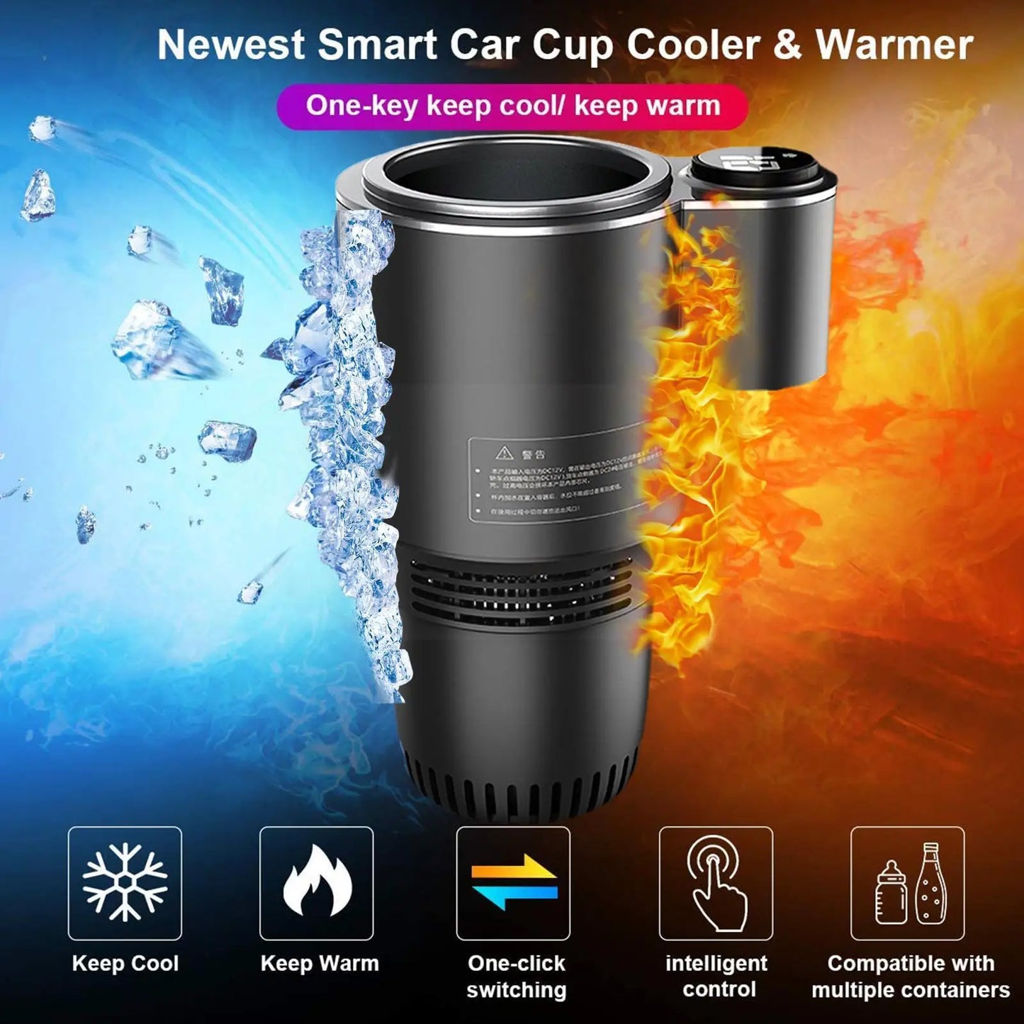 Smart Temperature Control Car Stainless Steel Cup Outdoor Travelling Portable Mini Auto Refrigerator 12V Fast Cooling Heating Cup for Coffee Beer Milk and Travel Mug